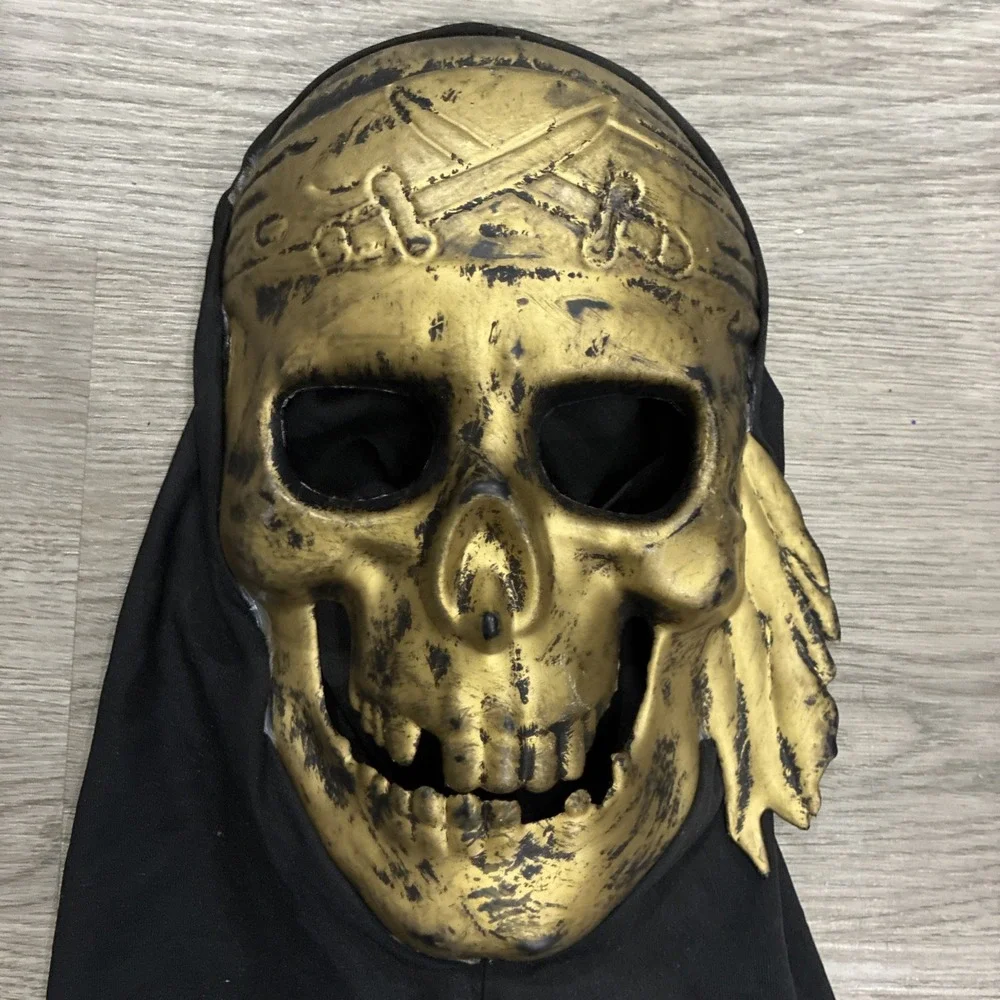 Golden Pirate Skeleton Skull Mask With Black Cloth Head Cover